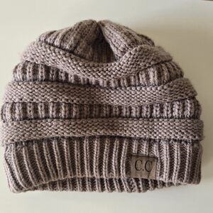 C.C Ribbed Knit Beanie in Taupe